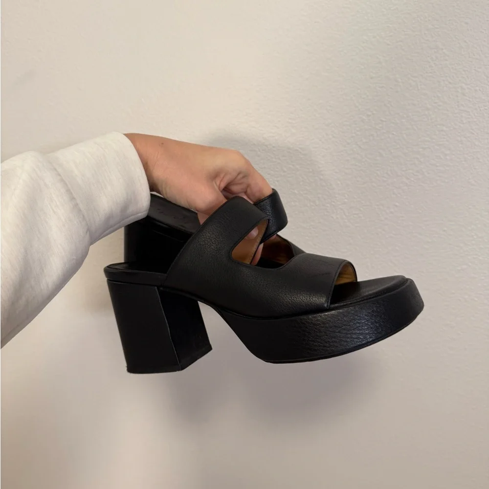 Marsèll Palbo' grained‎ leather black chunky heel sandals women’s Sz 39/9